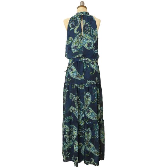 JULIA JORDAN Mock Neck Three Tier Maxi Dress 6 Navy Multi Blue Sleeveless NWT B5 - Picture 3 of 5
